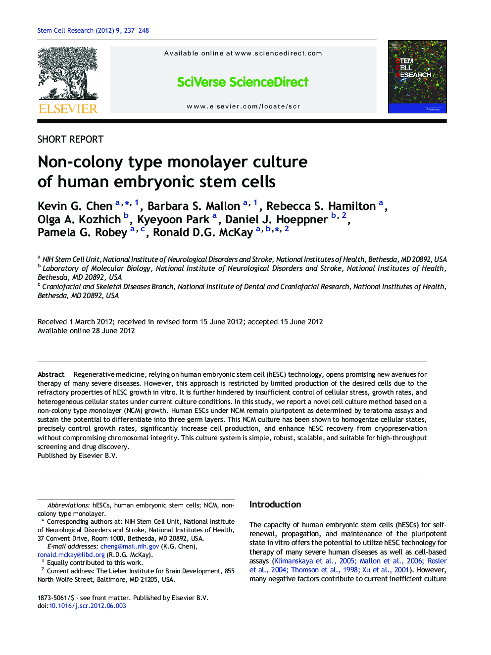 Non-colony type monolayer culture of human embryonic stem cells