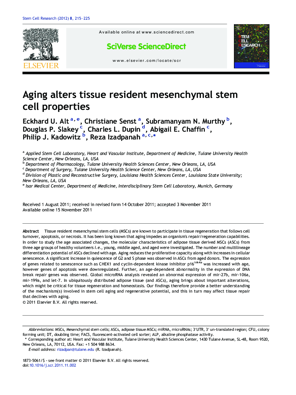 Aging alters tissue resident mesenchymal stem cell properties