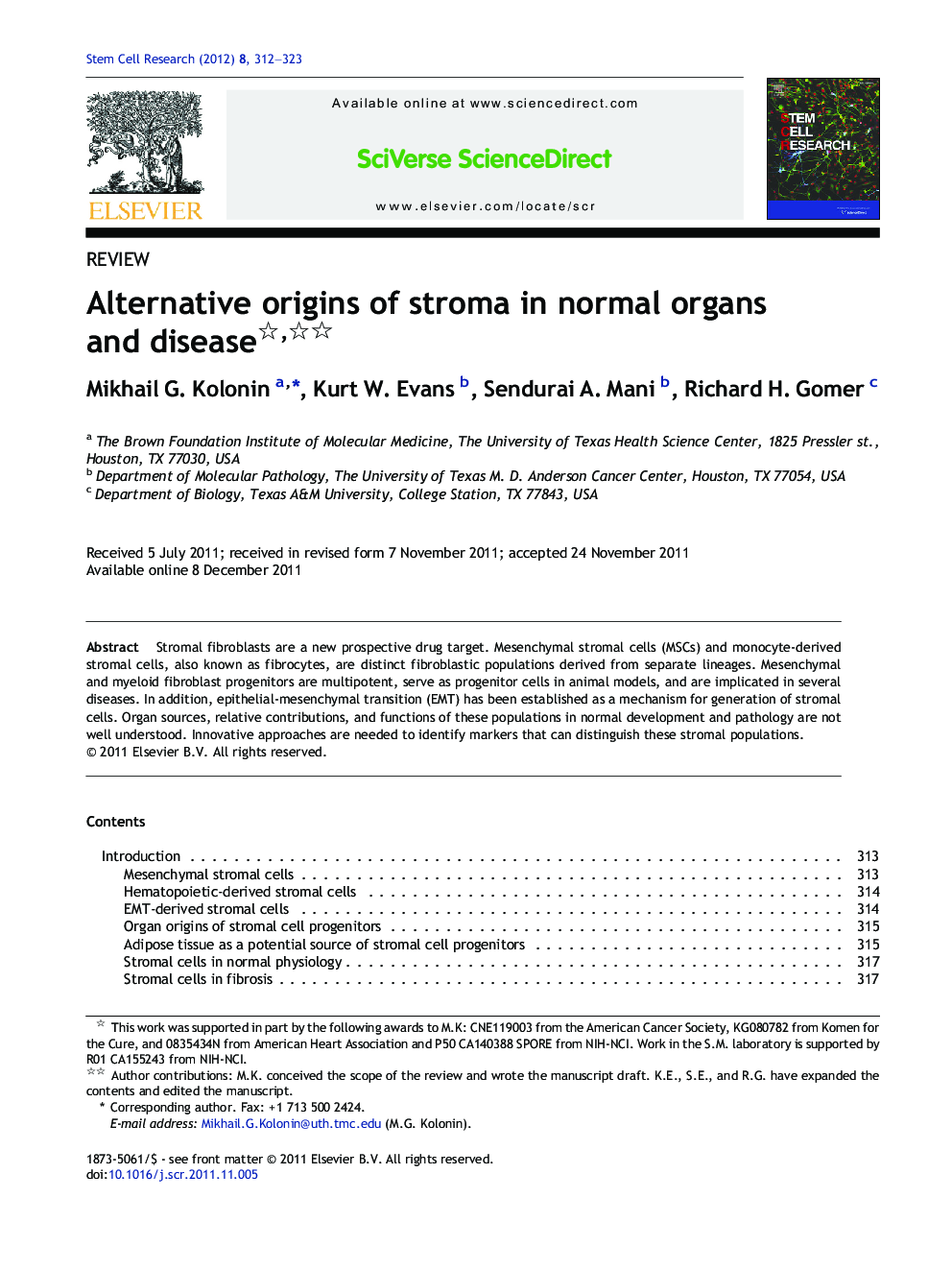 Alternative origins of stroma in normal organs and disease