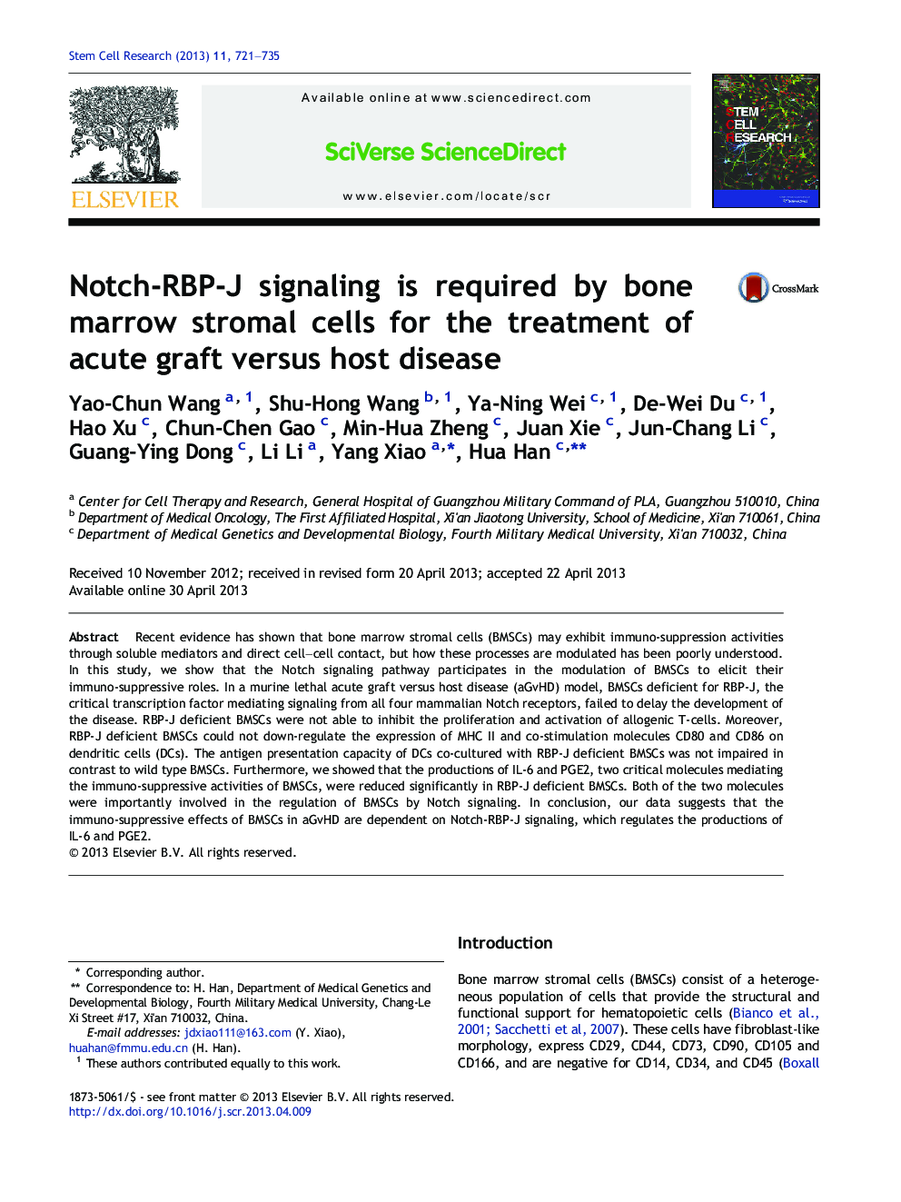 Notch-RBP-J signaling is required by bone marrow stromal cells for the treatment of acute graft versus host disease