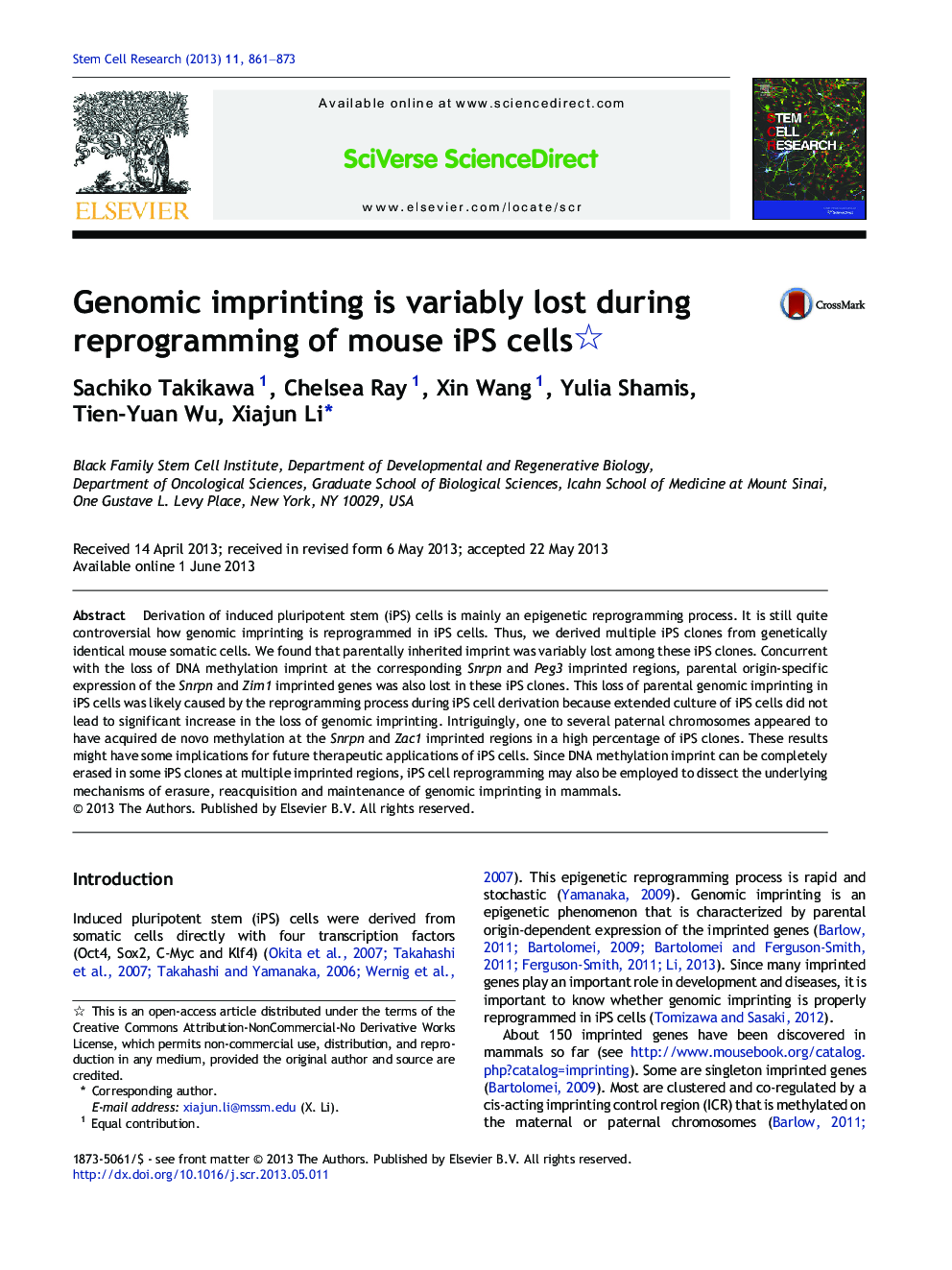 Genomic imprinting is variably lost during reprogramming of mouse iPS cells