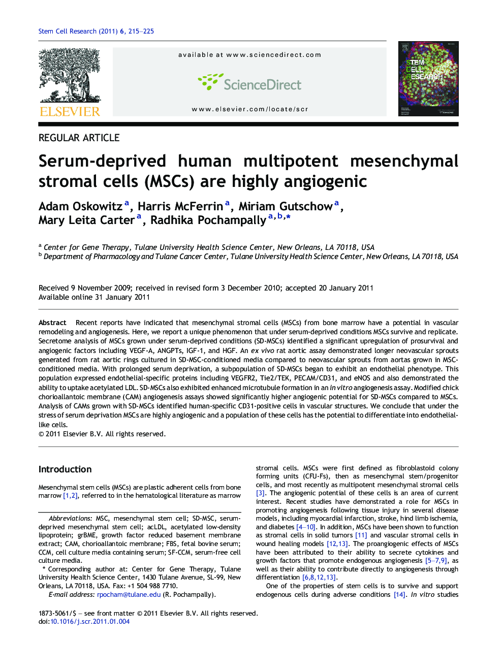 Serum-deprived human multipotent mesenchymal stromal cells (MSCs) are highly angiogenic