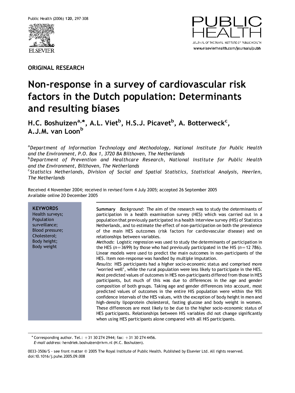 Non-response in a survey of cardiovascular risk factors in the Dutch population: Determinants and resulting biases