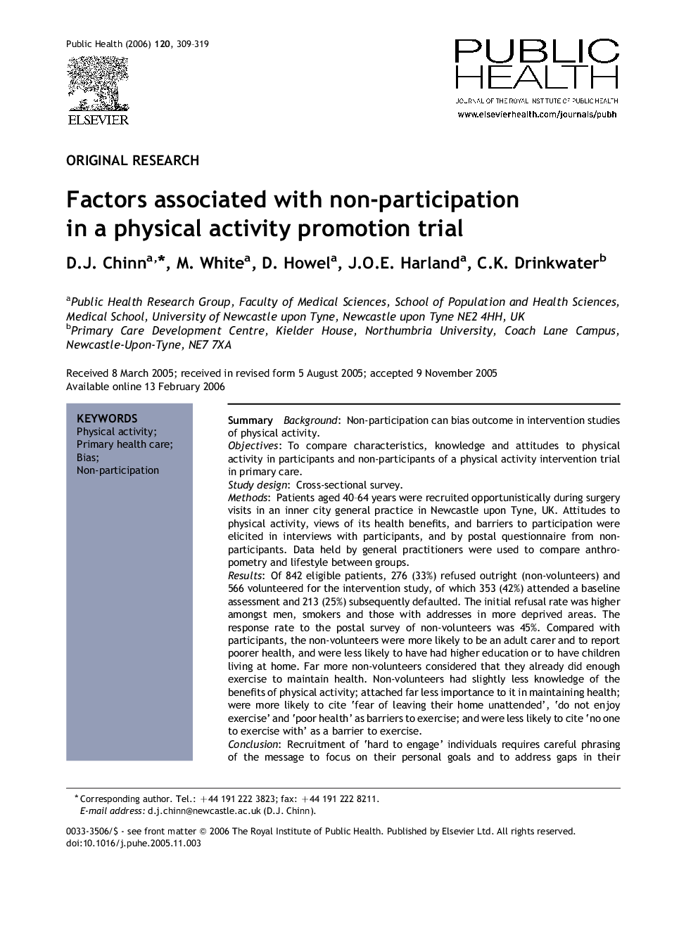 Factors associated with non-participation in a physical activity promotion trial