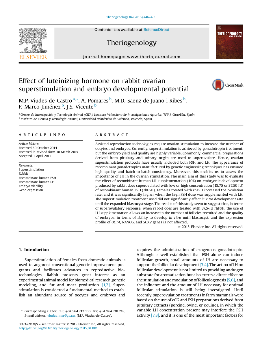 Effect of luteinizing hormone on rabbit ovarian superstimulation and embryo developmental potential