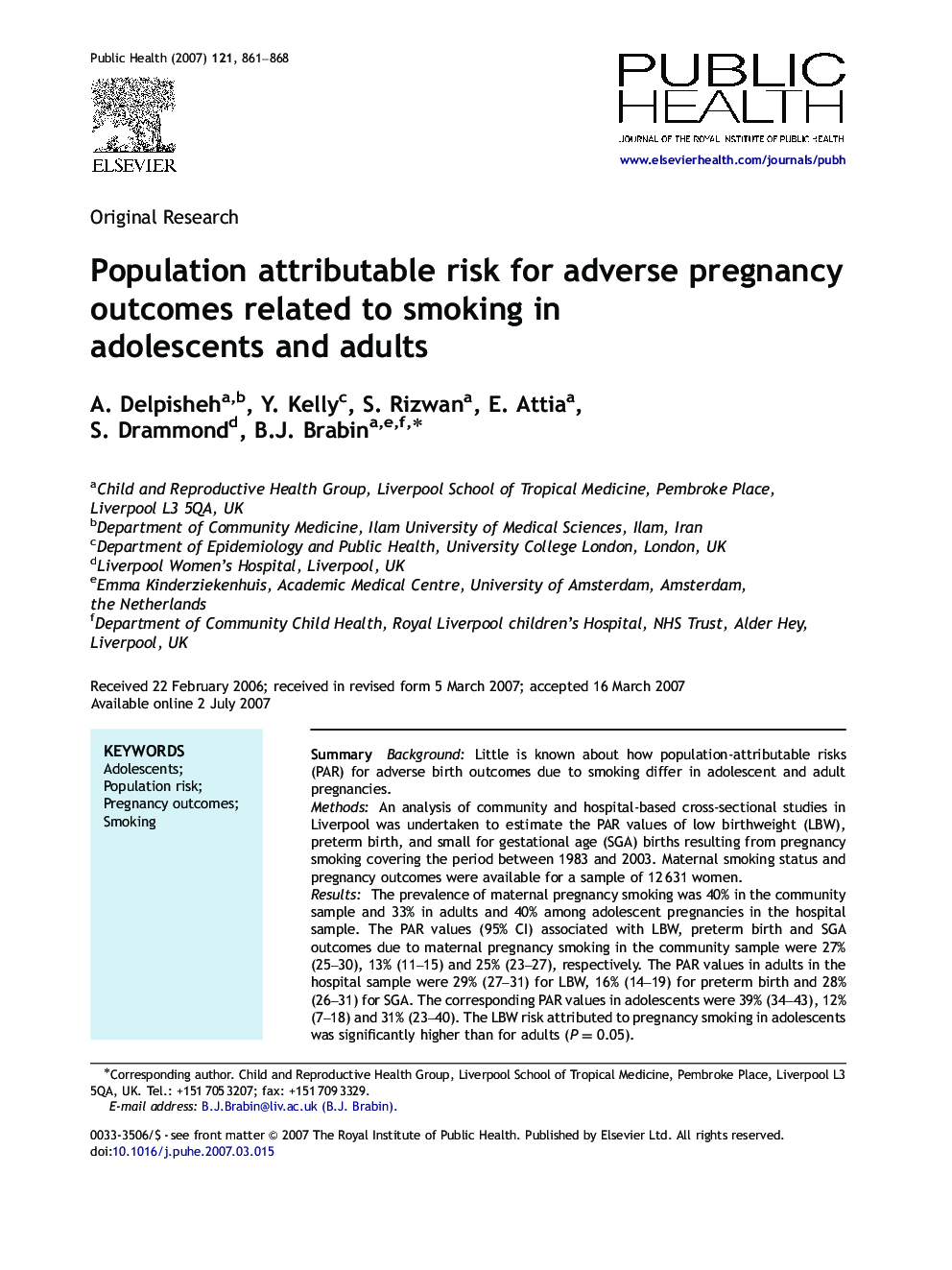 Population attributable risk for adverse pregnancy outcomes related to smoking in adolescents and adults