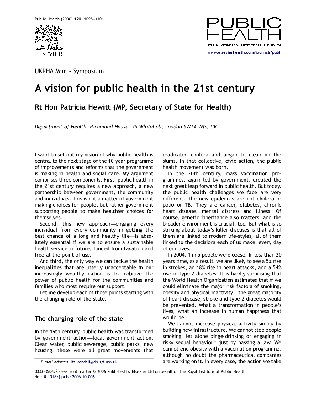 A vision for public health in the 21st century