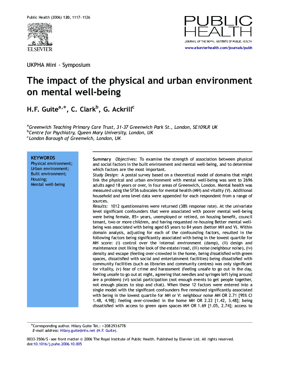 The impact of the physical and urban environment on mental well-being