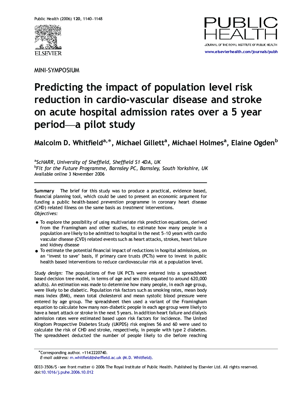 Predicting the impact of population level risk reduction in cardio-vascular disease and stroke on acute hospital admission rates over a 5 year period—a pilot study