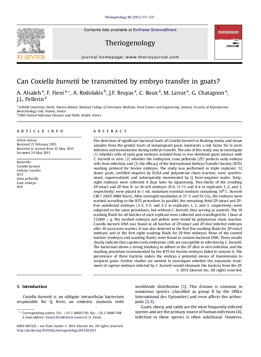 Can Coxiella burnetii be transmitted by embryo transfer in goats?