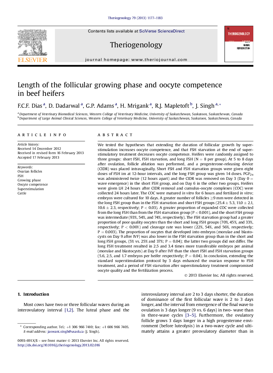 Length of the follicular growing phase and oocyte competence in beef heifers