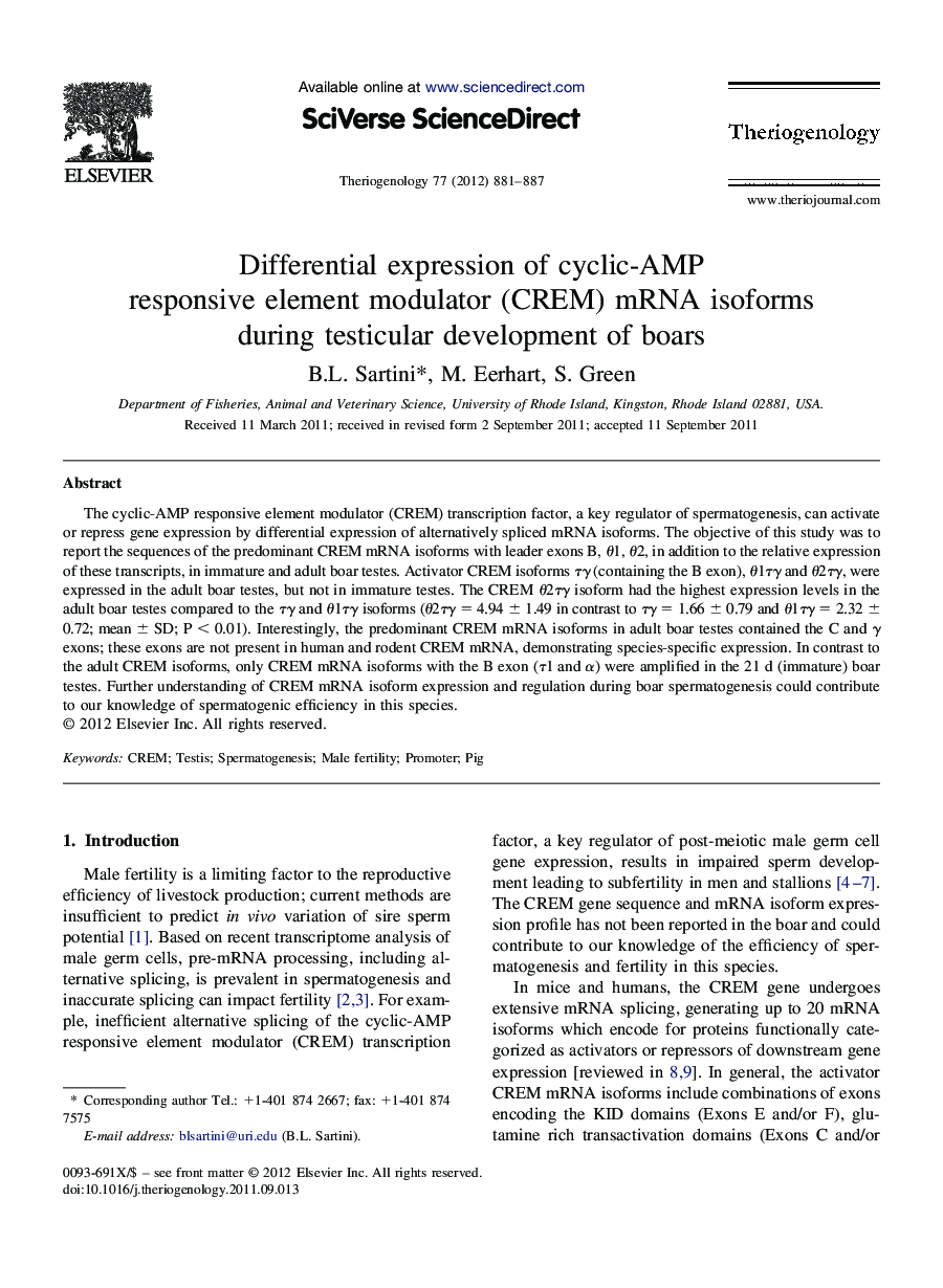 Differential expression of cyclic-AMP responsive element modulator (CREM) mRNA isoforms during testicular development of boars