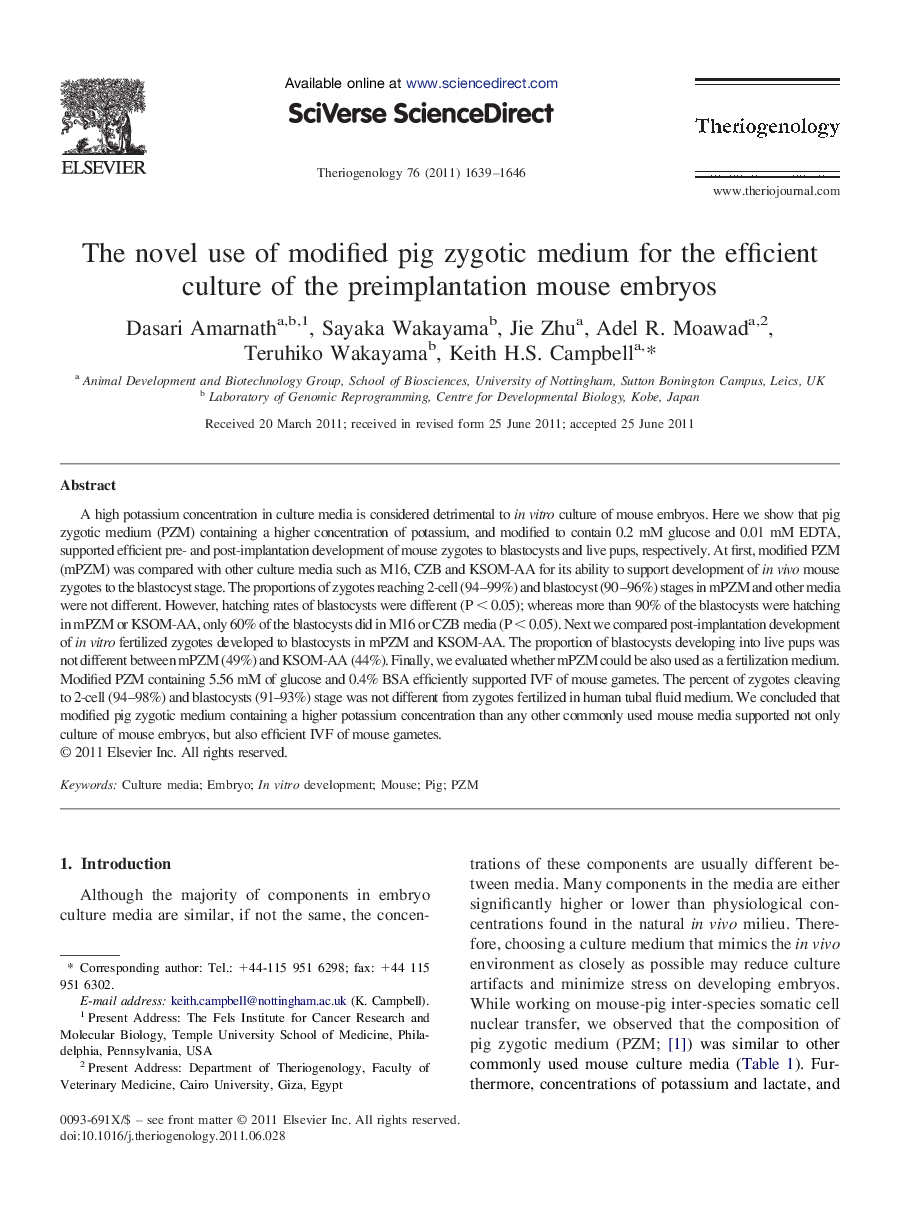 The novel use of modified pig zygotic medium for the efficient culture of the preimplantation mouse embryos