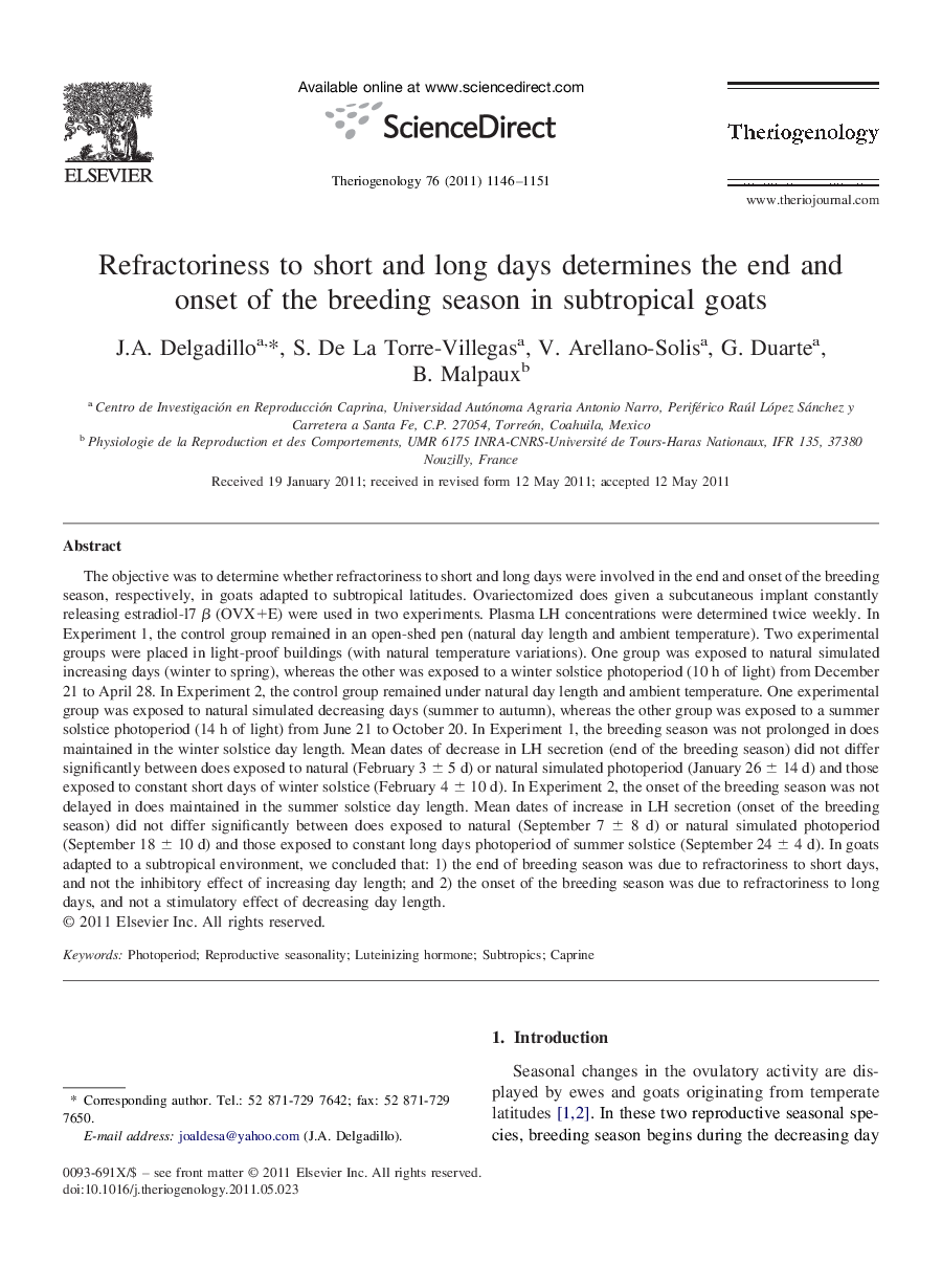 Refractoriness to short and long days determines the end and onset of the breeding season in subtropical goats