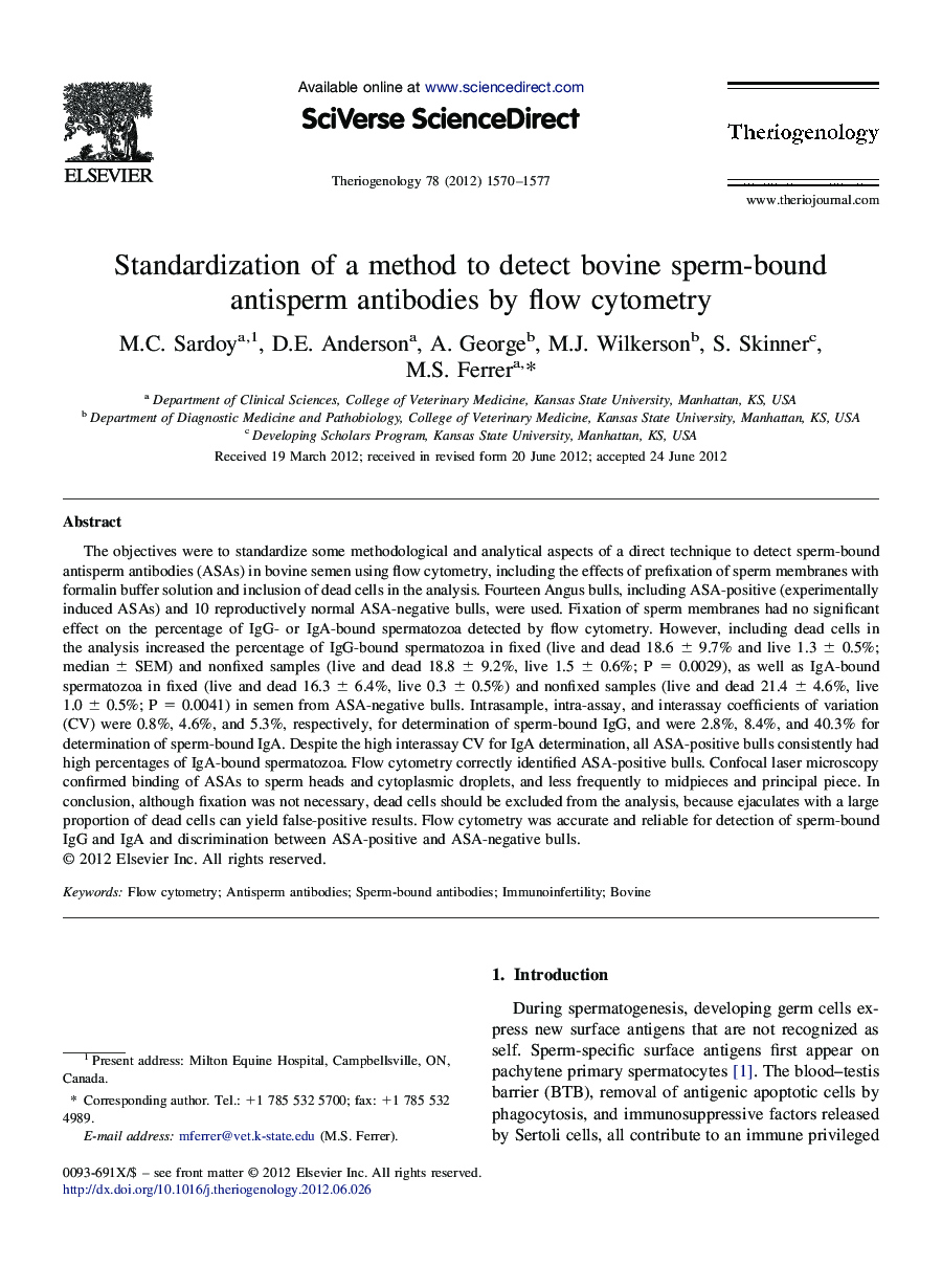 Standardization of a method to detect bovine sperm-bound antisperm antibodies by flow cytometry