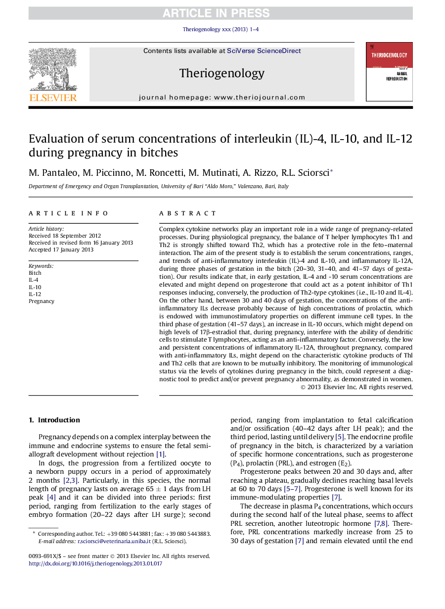 Evaluation of serum concentrations of interleukin (IL)-4, IL-10, and IL-12 during pregnancy in bitches