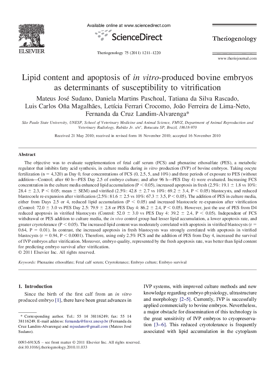 Lipid content and apoptosis of in vitro-produced bovine embryos as determinants of susceptibility to vitrification