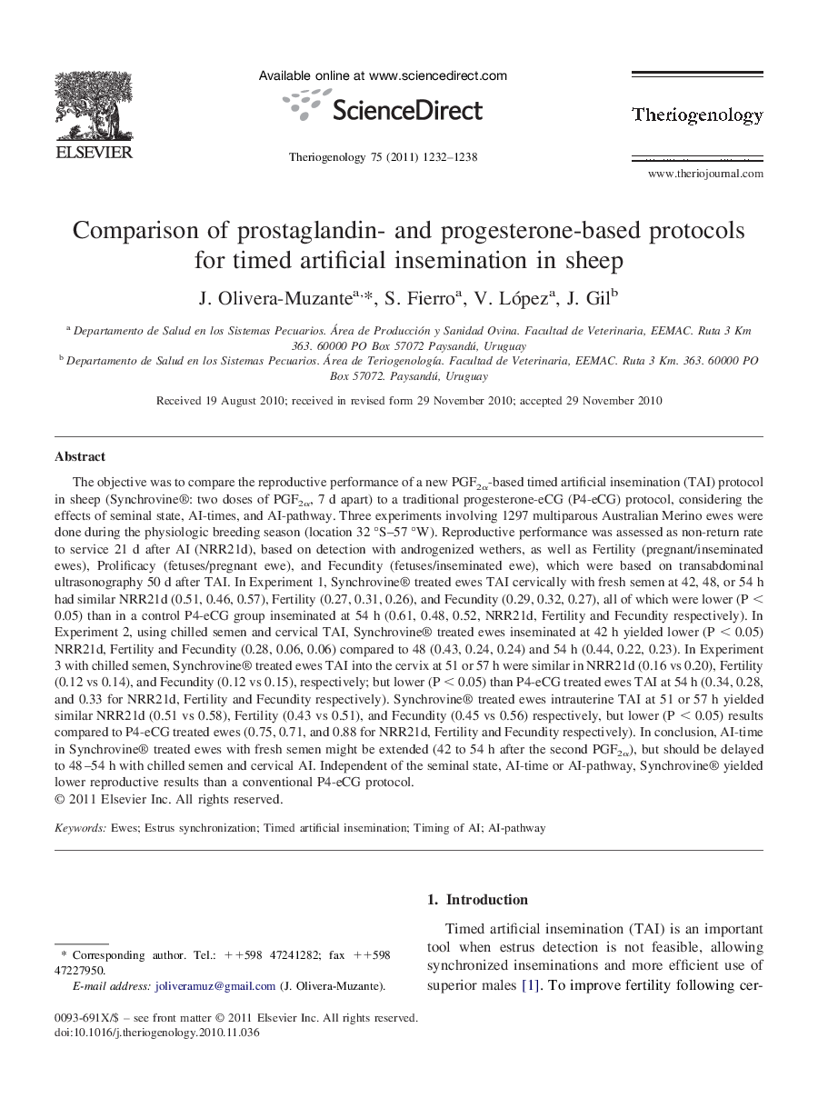 Comparison of prostaglandin- and progesterone-based protocols for timed artificial insemination in sheep