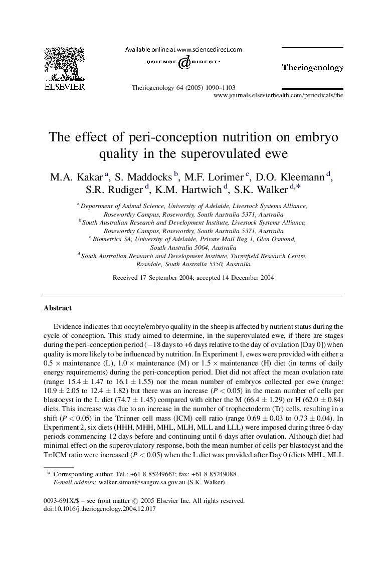 The effect of peri-conception nutrition on embryo quality in the superovulated ewe