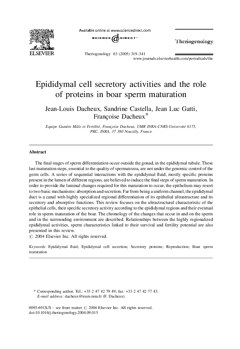 Epididymal cell secretory activities and the role of proteins in boar sperm maturation