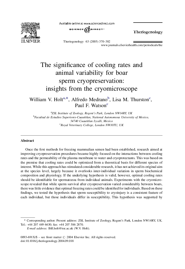 The significance of cooling rates and animal variability for boar sperm cryopreservation: insights from the cryomicroscope