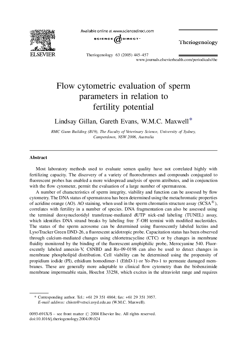 Flow cytometric evaluation of sperm parameters in relation to fertility potential