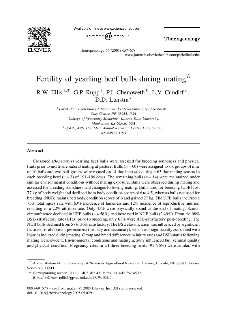 Fertility of yearling beef bulls during mating