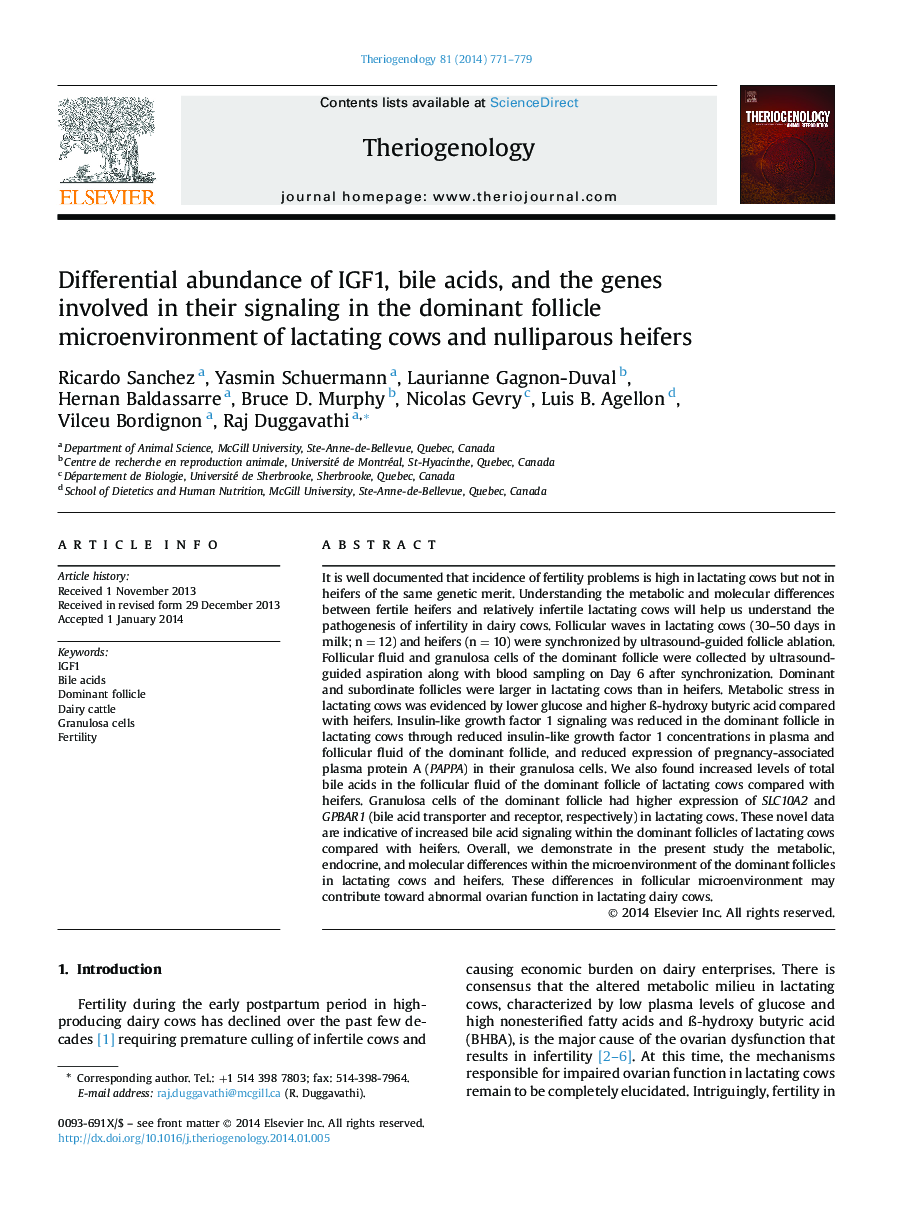 Differential abundance of IGF1, bile acids, and the genes involved in their signaling in the dominant follicle microenvironment of lactating cows and nulliparous heifers