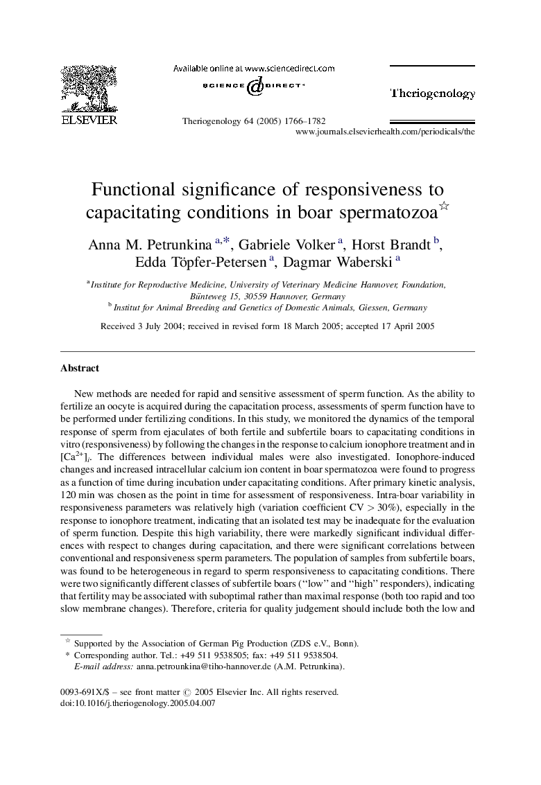 Functional significance of responsiveness to capacitating conditions in boar spermatozoa