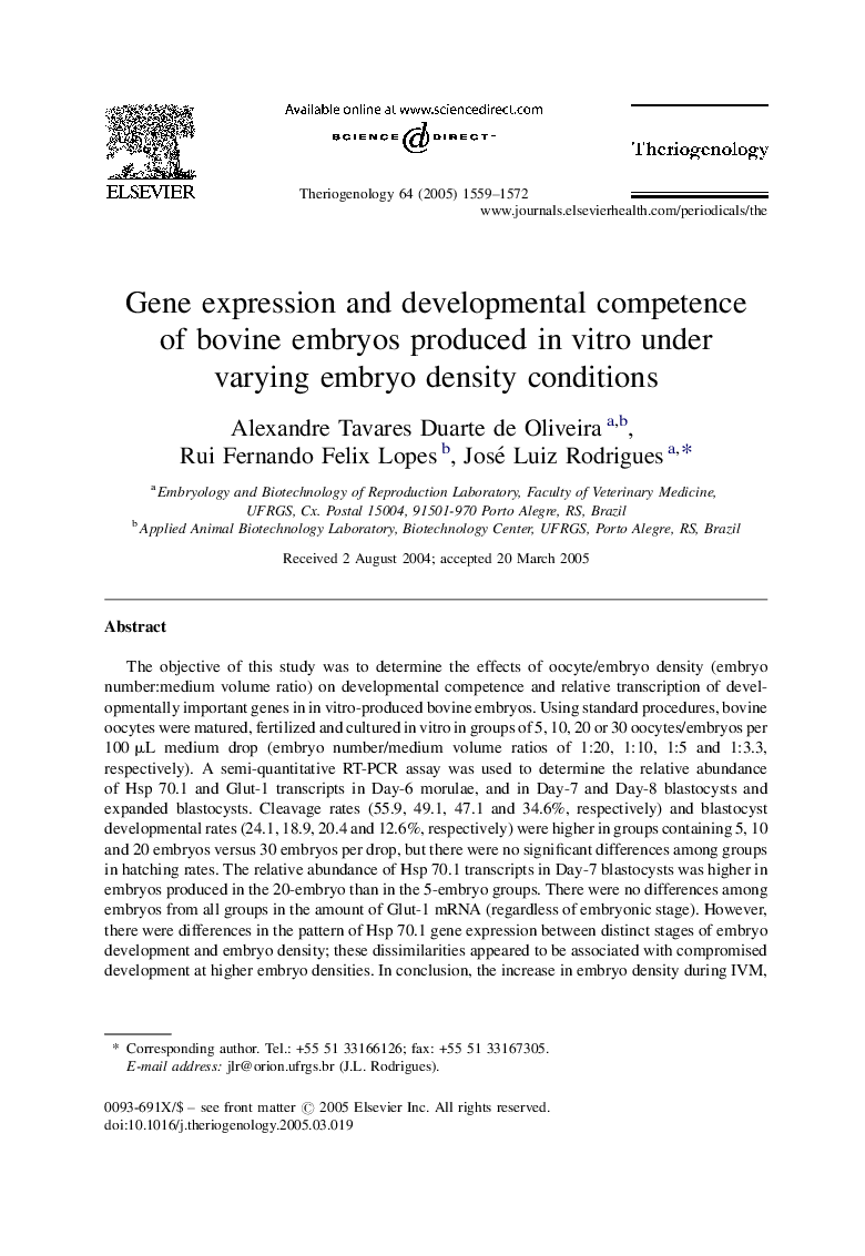 Gene expression and developmental competence of bovine embryos produced in vitro under varying embryo density conditions