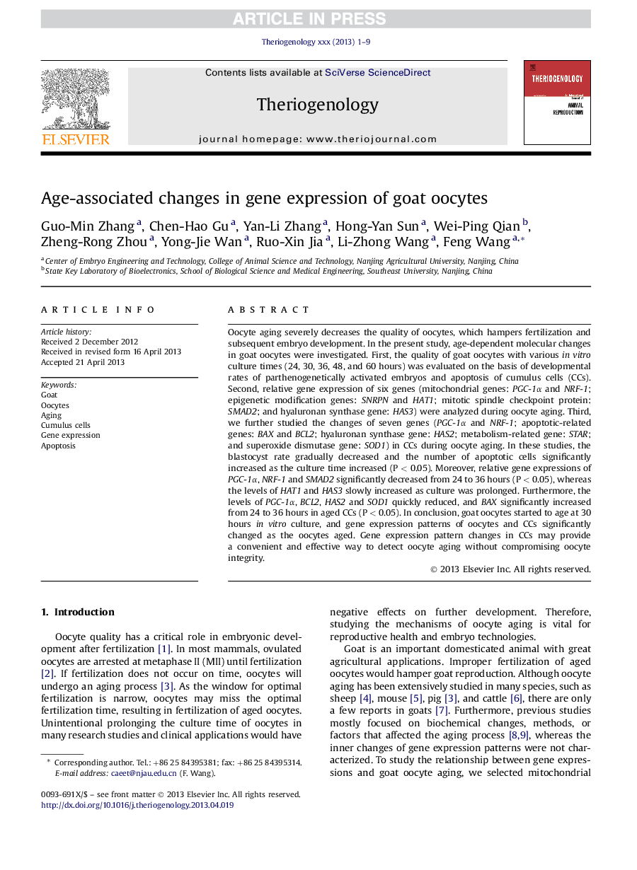 Age-associated changes in gene expression of goat oocytes