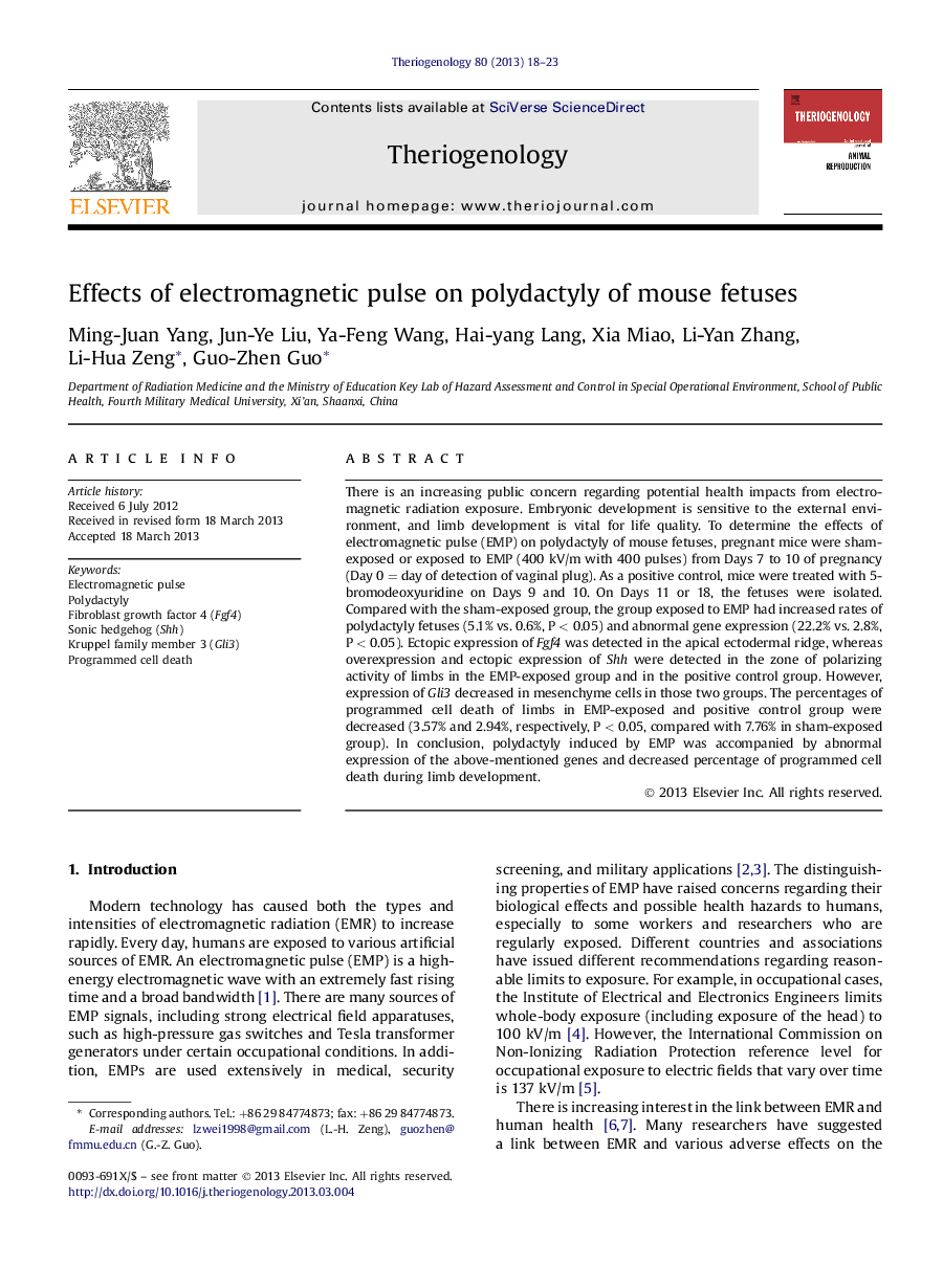 Effects of electromagnetic pulse on polydactyly of mouse fetuses