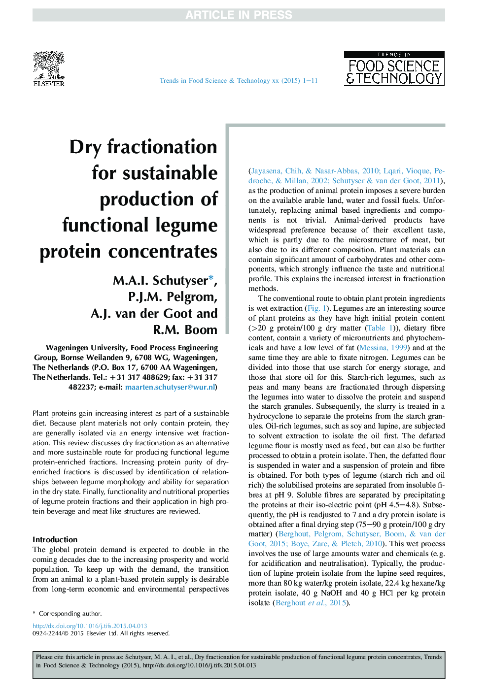 Dry fractionation for sustainable production of functional legume protein concentrates