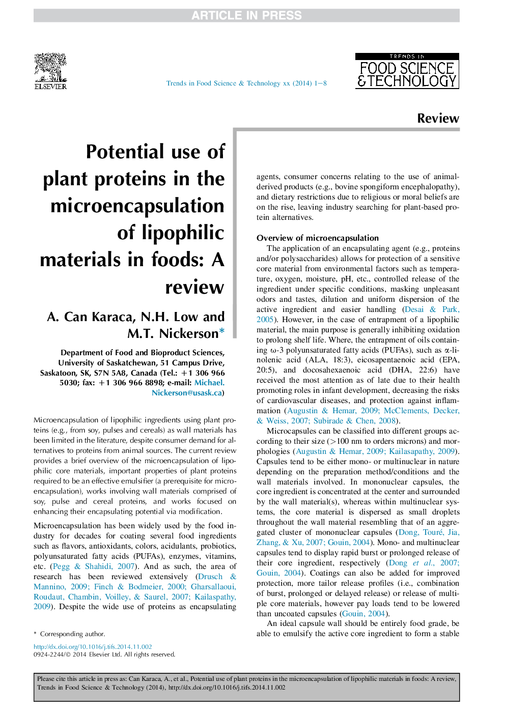 Potential use of plant proteins in the microencapsulation of lipophilic materials in foods