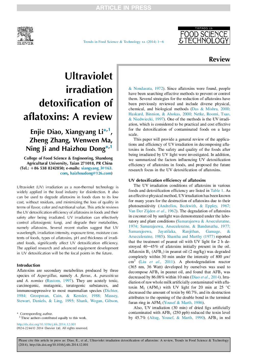 Ultraviolet irradiation detoxification of aflatoxins