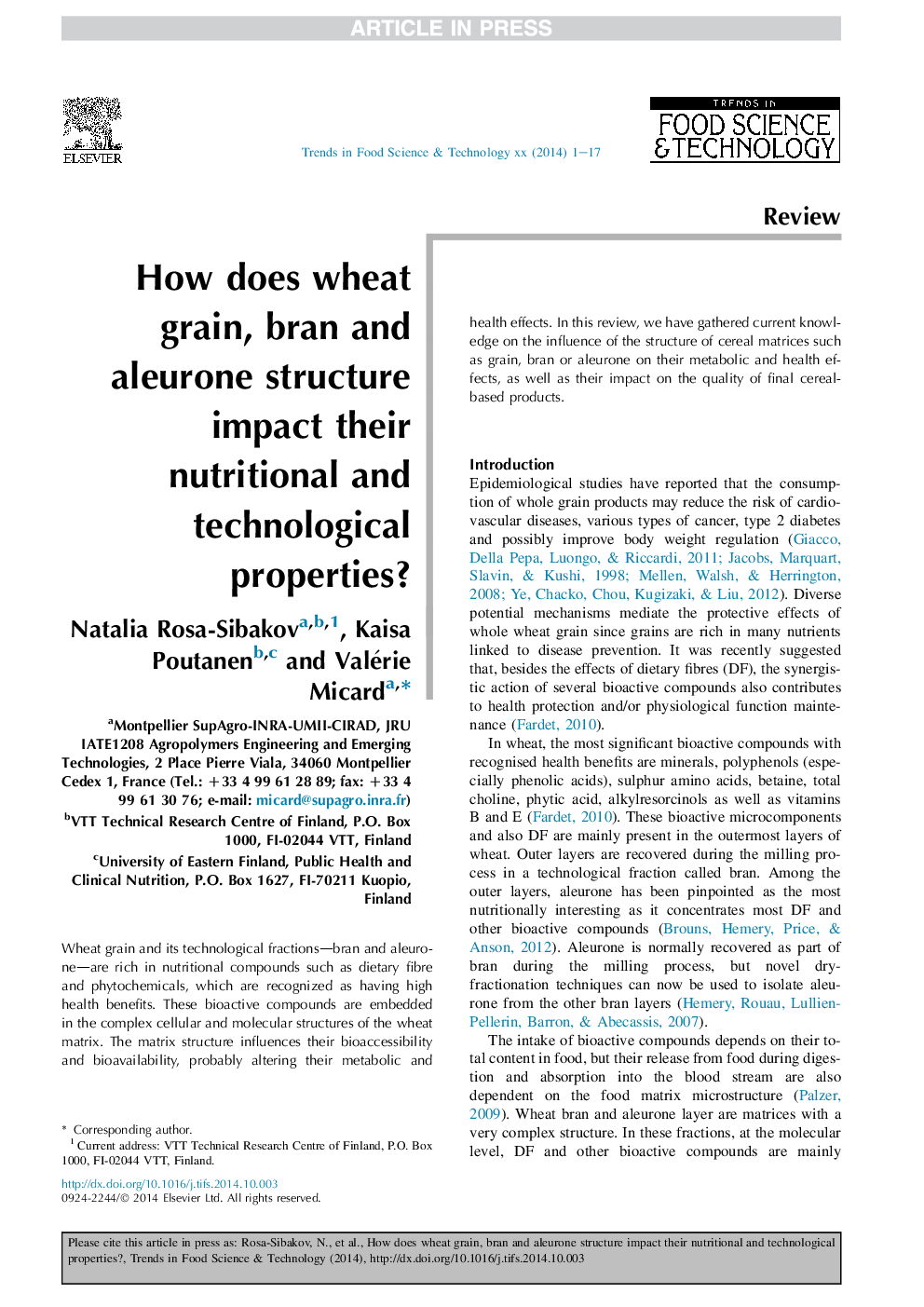 How does wheat grain, bran and aleurone structure impact their nutritional and technological properties?