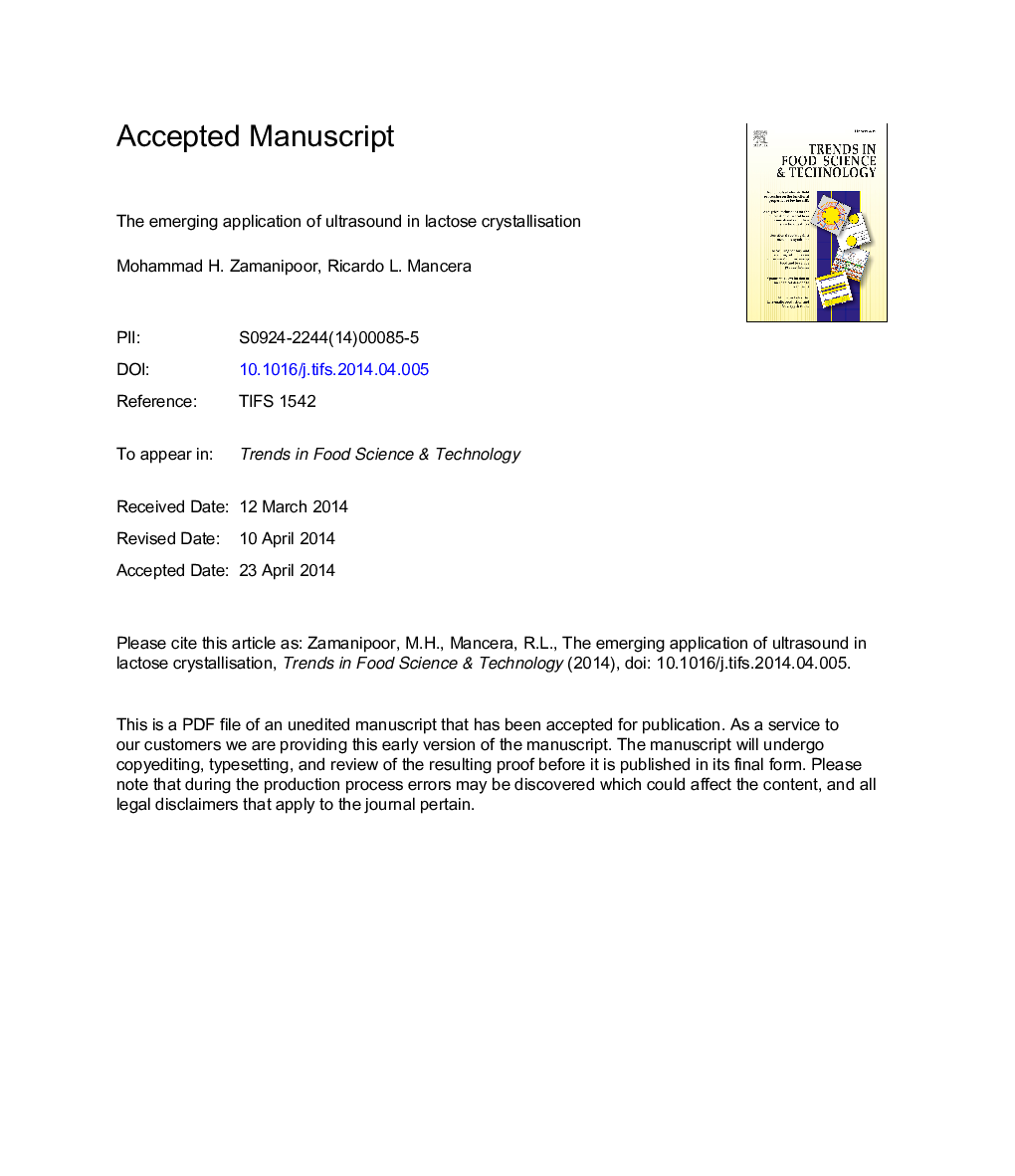 The emerging application of ultrasound in lactose crystallisation