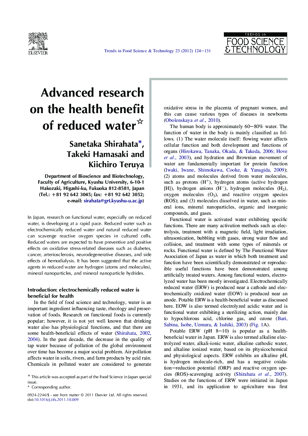 Advanced research on the health benefit of reduced water