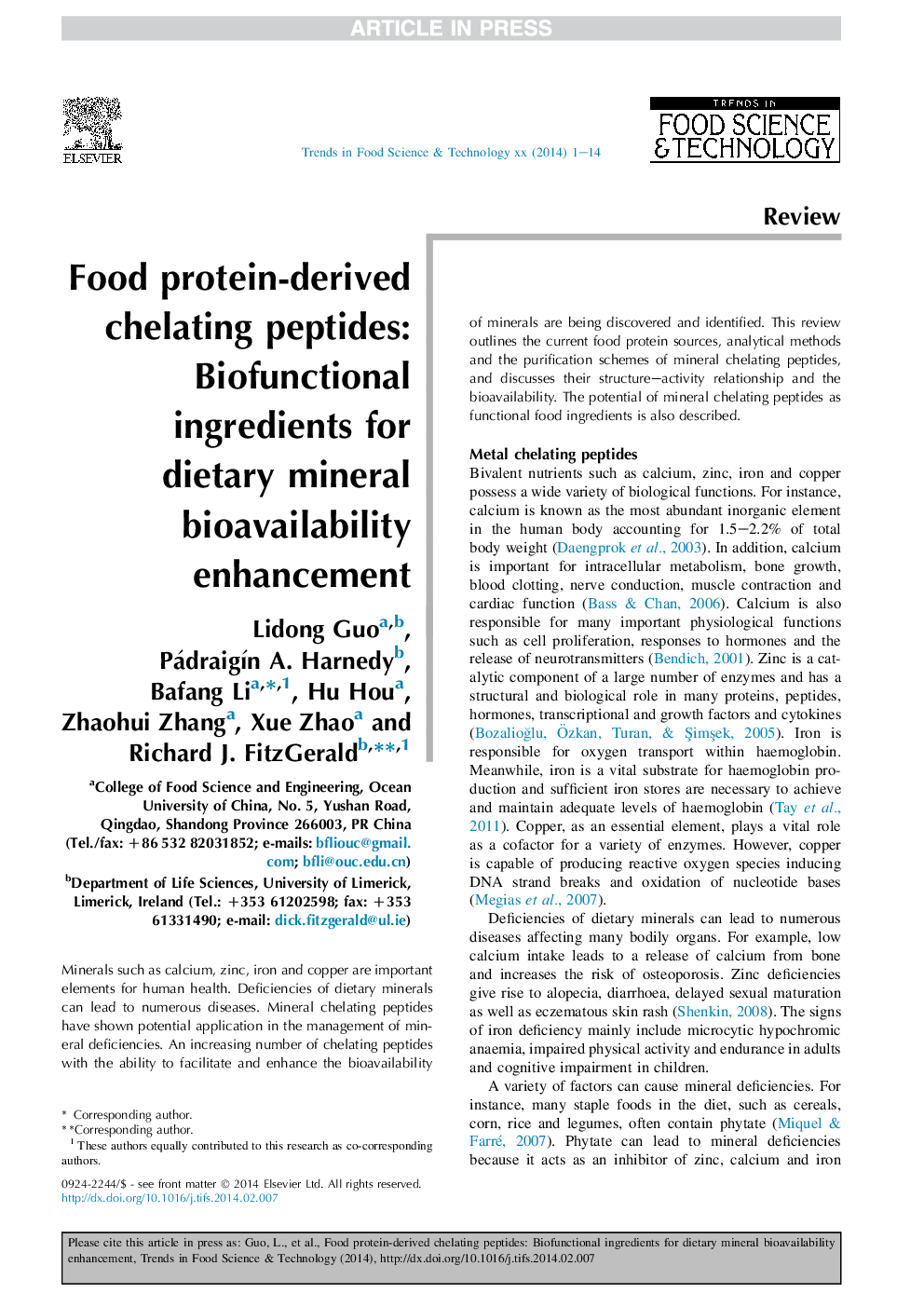 Food protein-derived chelating peptides: Biofunctional ingredients for dietary mineral bioavailability enhancement
