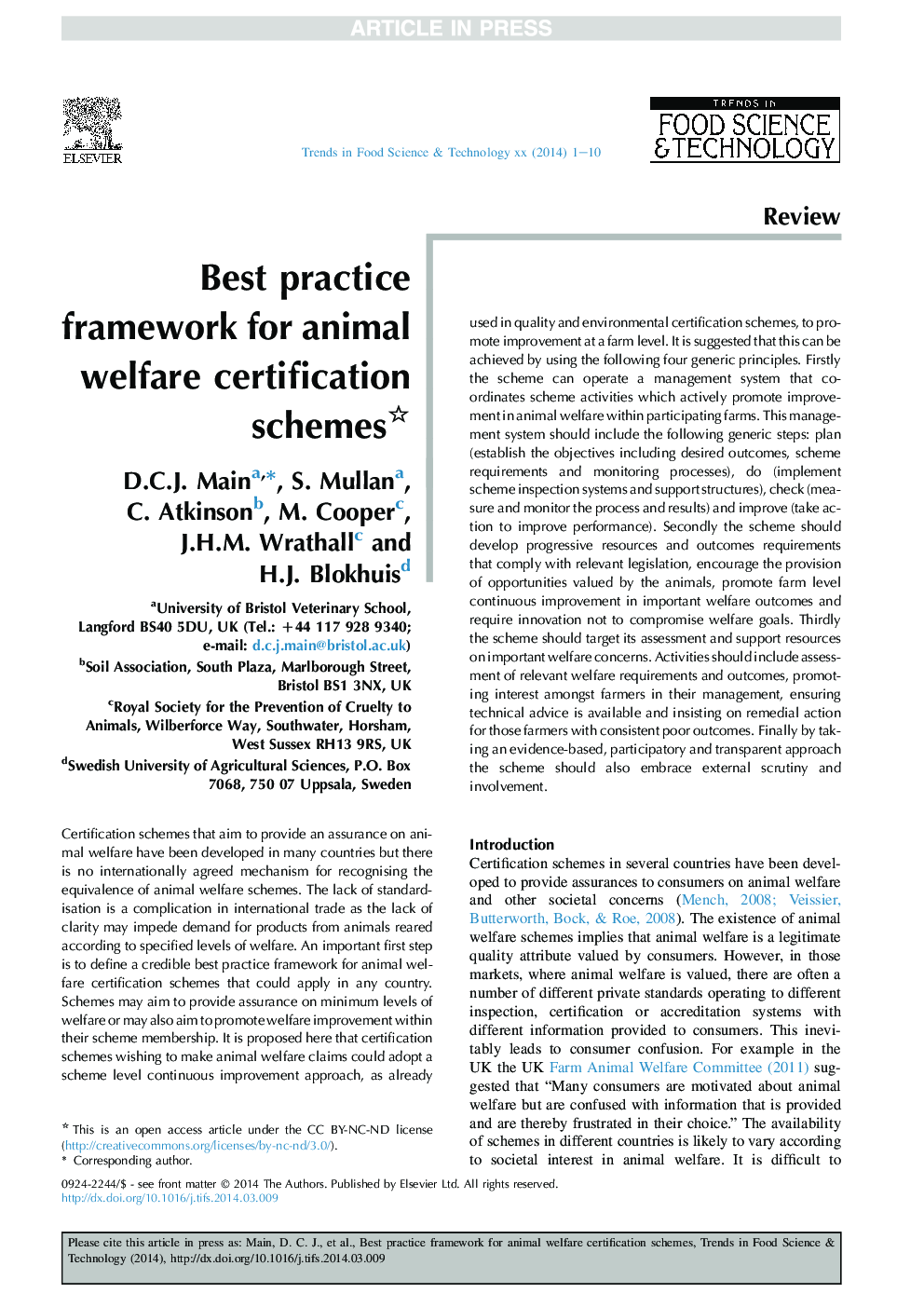 Best practice framework for animal welfare certification schemes