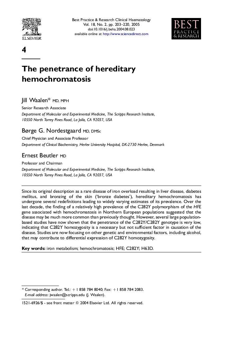 The penetrance of hereditary hemochromatosis