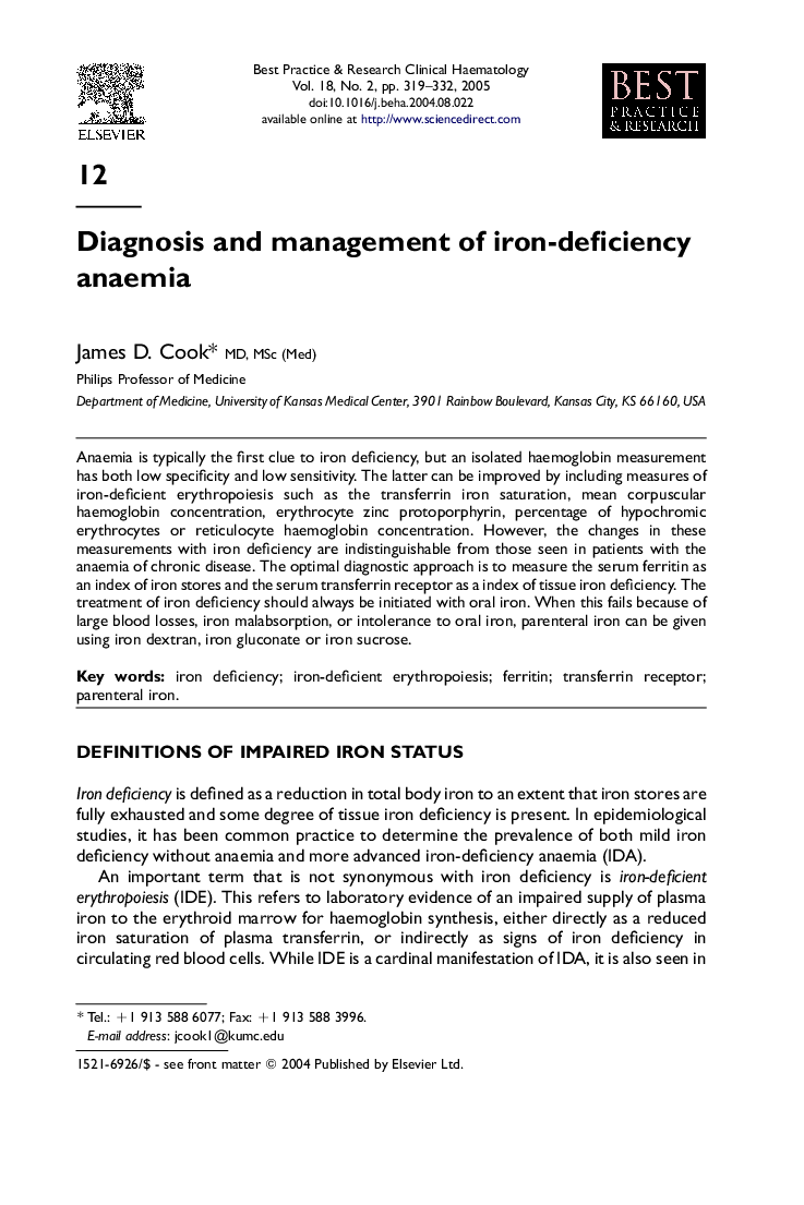 Diagnosis and management of iron-deficiency anaemia
