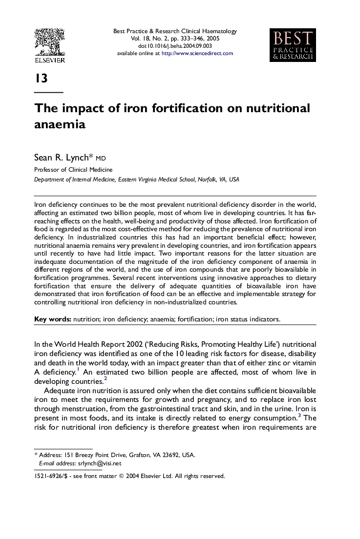The impact of iron fortification on nutritional anaemia