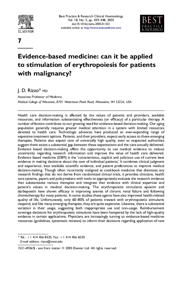 Evidence-based medicine: can it be applied to stimulation of erythropoiesis for patients with malignancy?