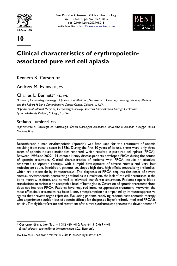 Clinical characteristics of erythropoietin-associated pure red cell aplasia