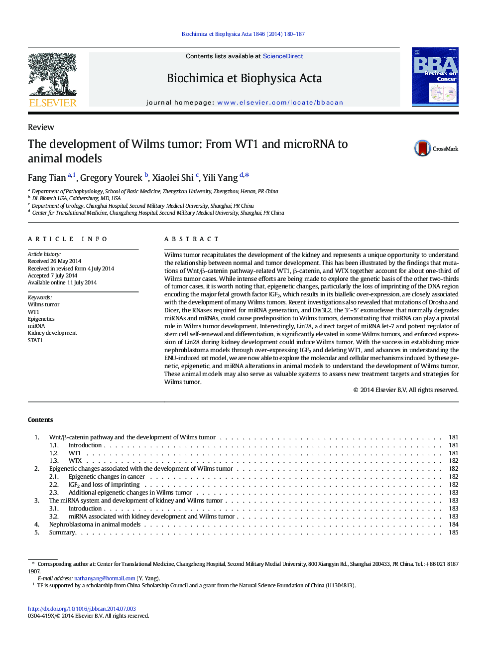 The development of Wilms tumor: From WT1 and microRNA to animal models