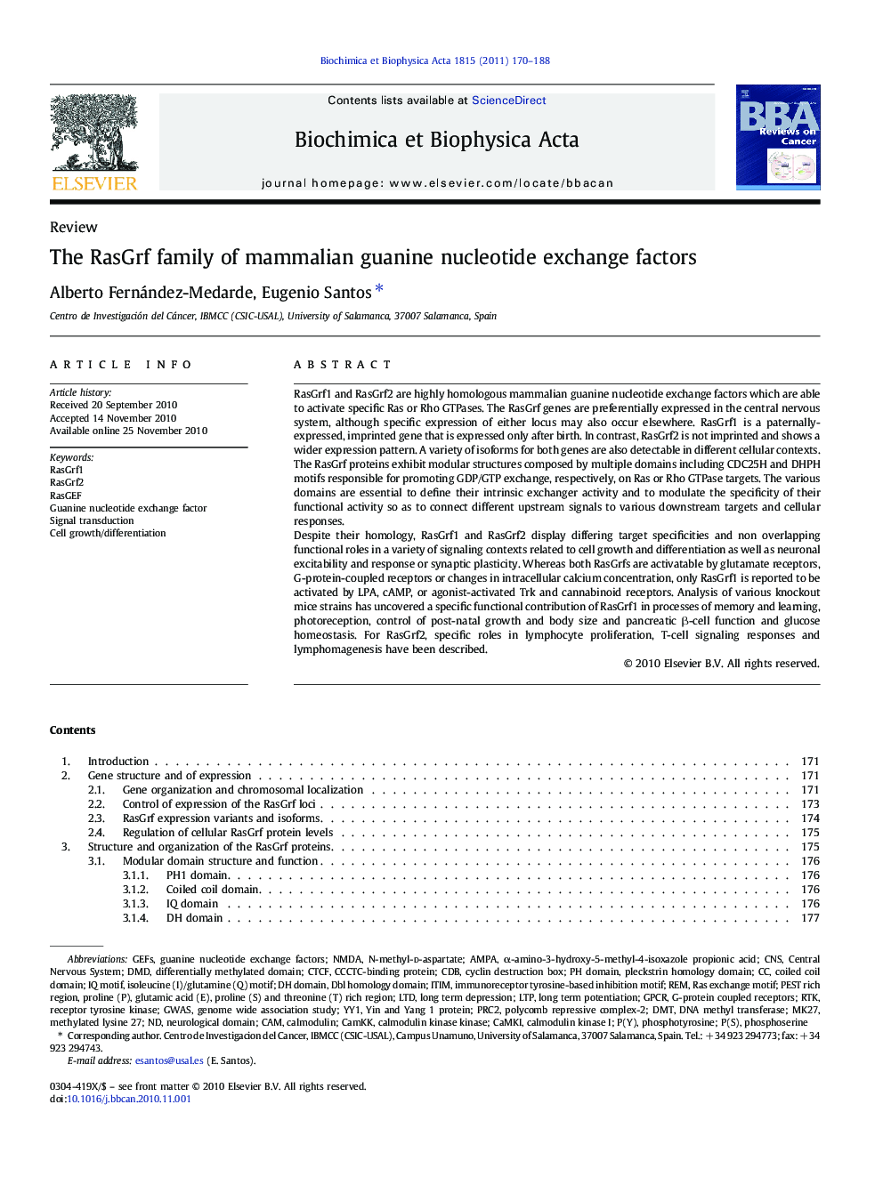 The RasGrf family of mammalian guanine nucleotide exchange factors