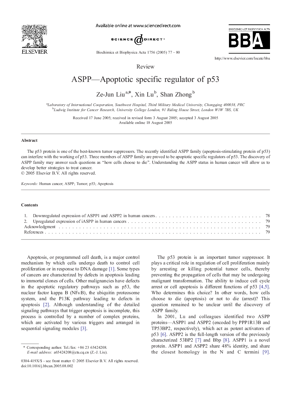 ASPP-Apoptotic specific regulator of p53