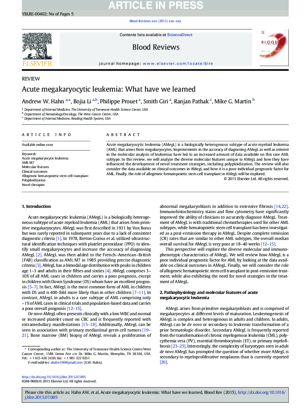 Acute megakaryocytic leukemia: What have we learned