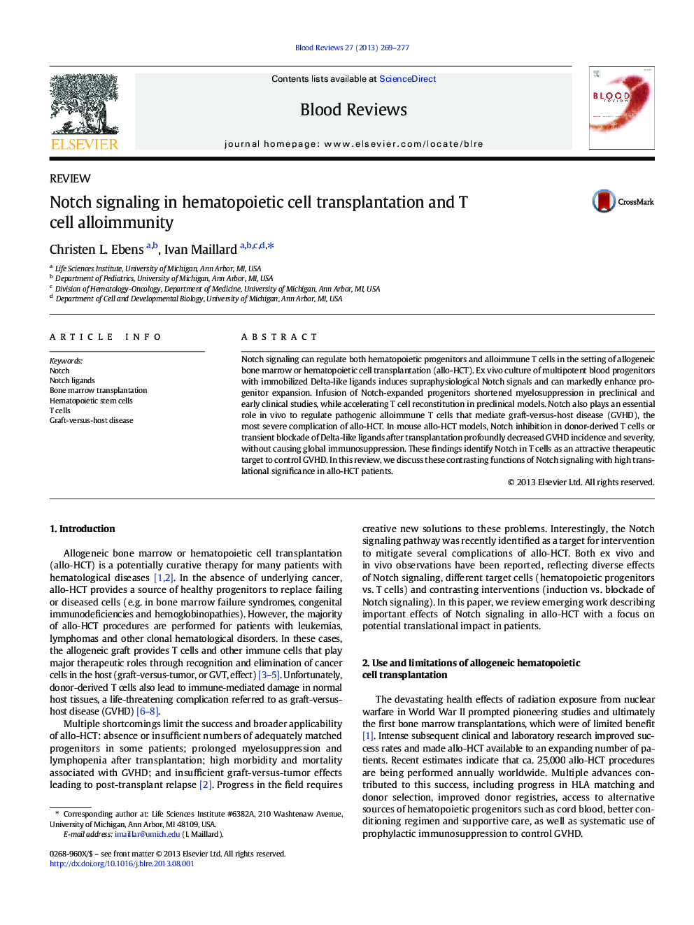 Notch signaling in hematopoietic cell transplantation and T cell alloimmunity